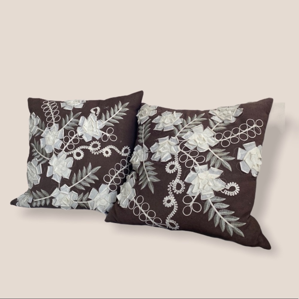 Brown & Creme Flower Throw Pillows